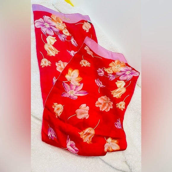 Salvatore Ferragamo Red and Pink Silk Scarf - Picture 1 of 6